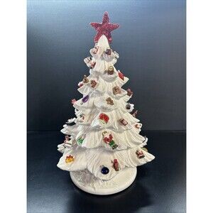 VTG White Mold Ceramic Christmas Tree w Trinkets /Base 17"